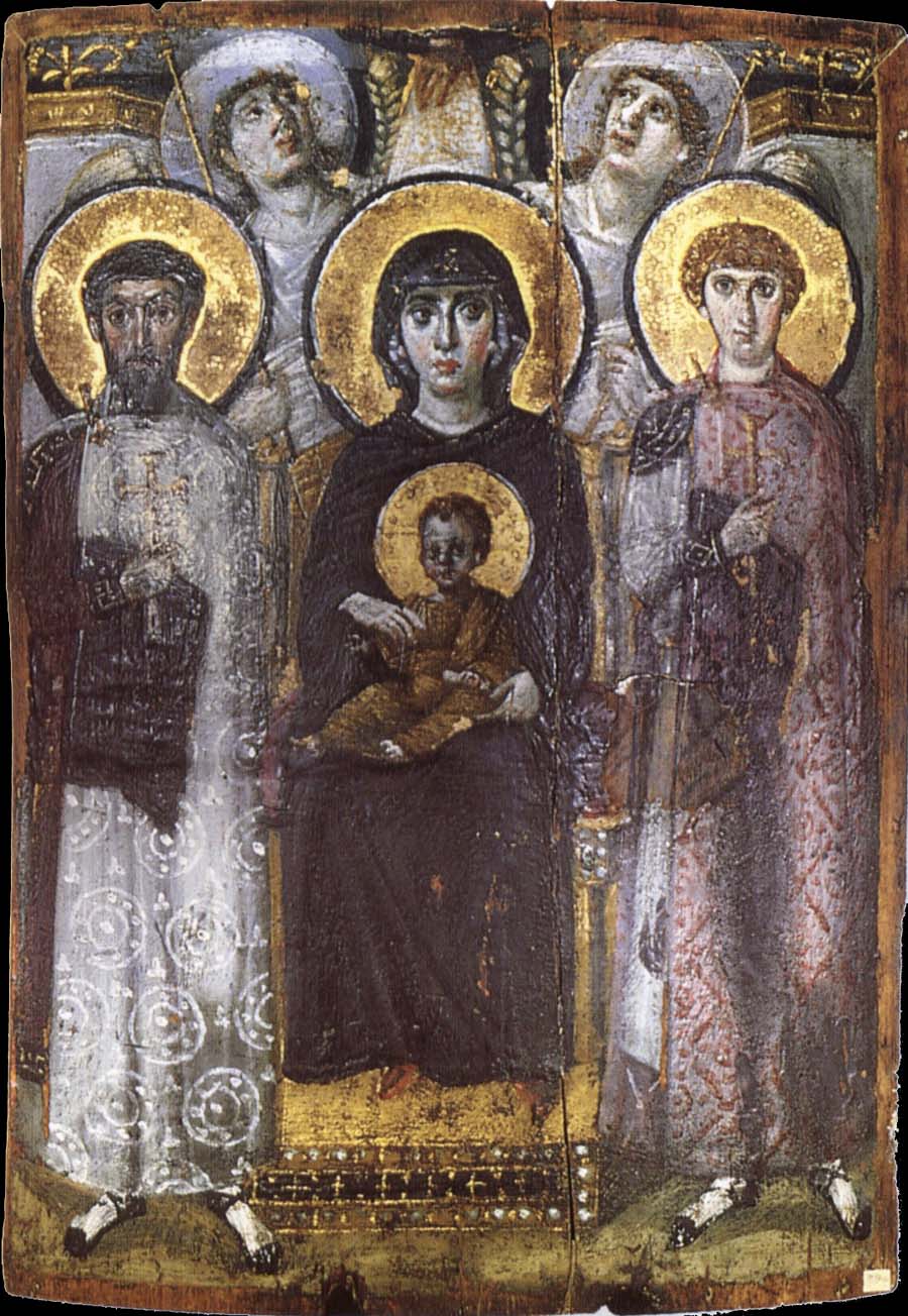 The throne Virgin Mary with the child between ST Teodor and ST Goran,